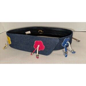 Vintage Janell Originals Denim Belt S Small Boho Western Flower Applique Y2K